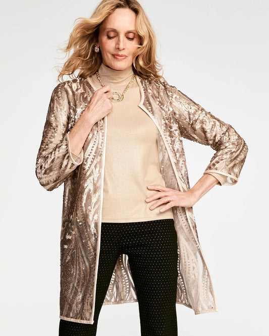 Chico's Women | Travelers™ Collection Champagne Sequins Jacket CHAMPAGNE