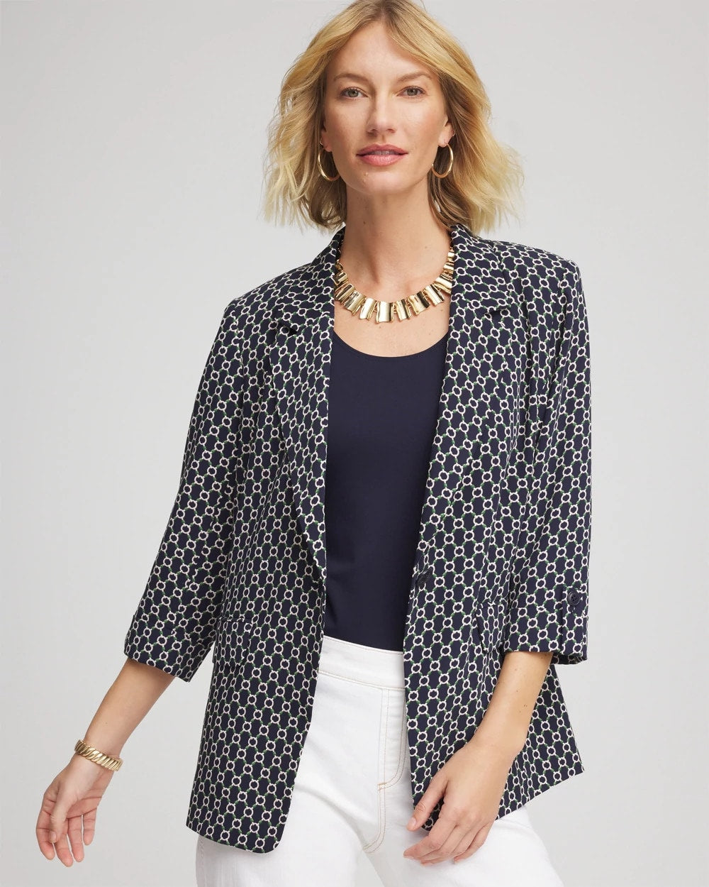 Chico's Women | Printed Soft Crepe Blazer PASSPORT BLUE