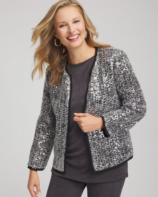 Chico's Women | Travelers™ Collection Refined Sequins Netted Jacket SERENE GRAY
