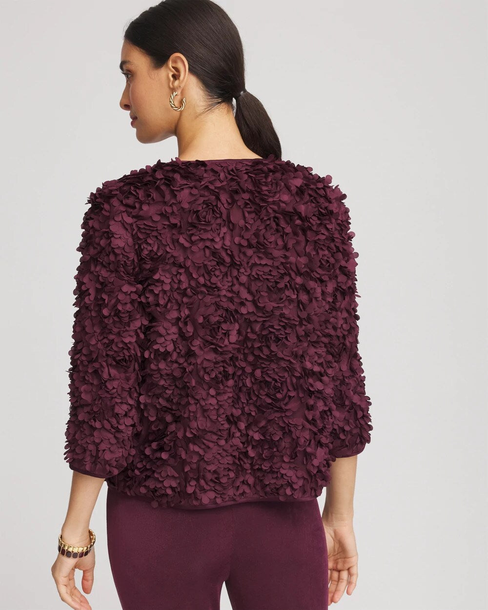 Chico's Women | Travelers™ Collection Textured Rosette Jacket BLACKENED BURGUNDY