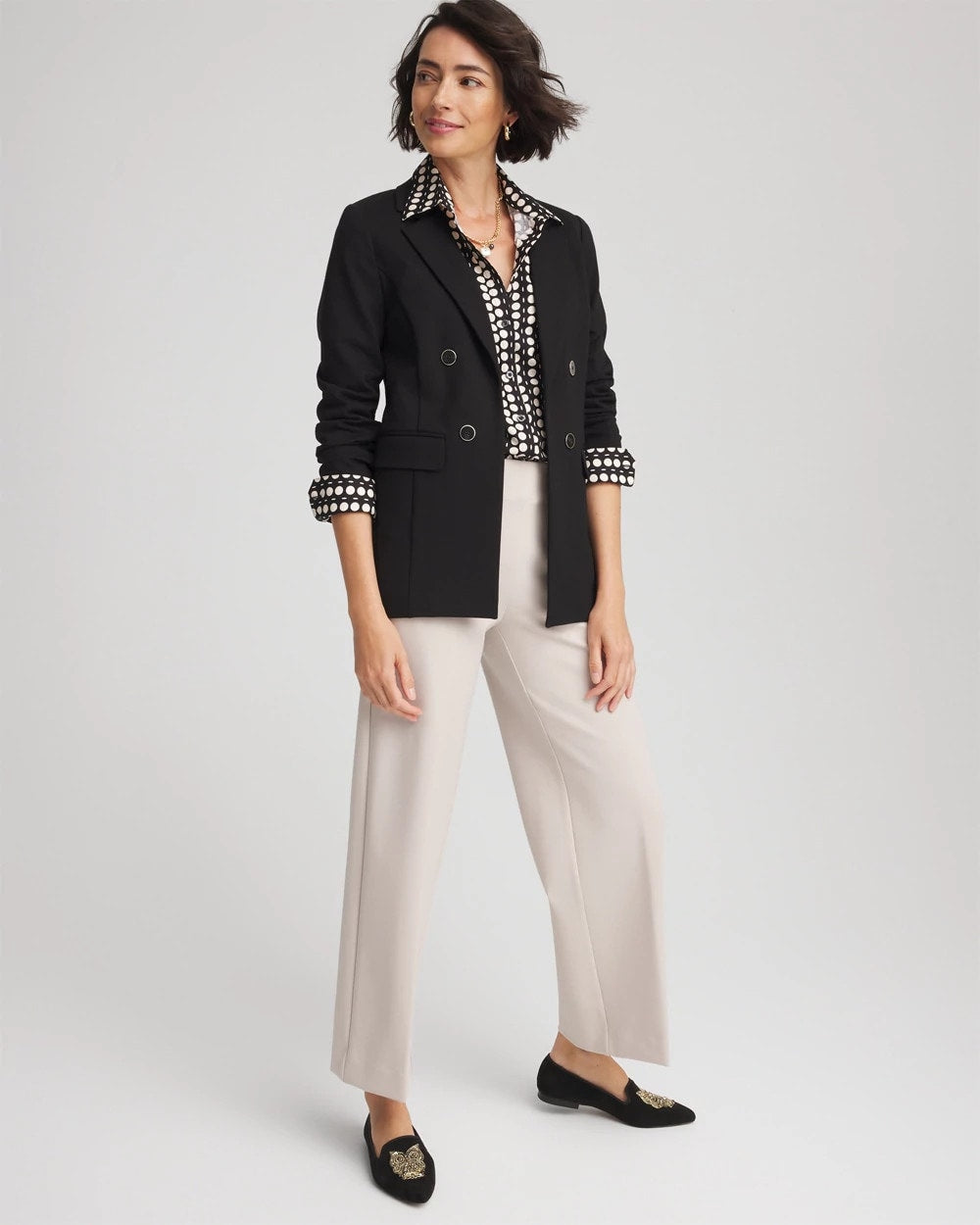 Chico's Women | Ponte Double-Breasted Knit Blazer BLACK