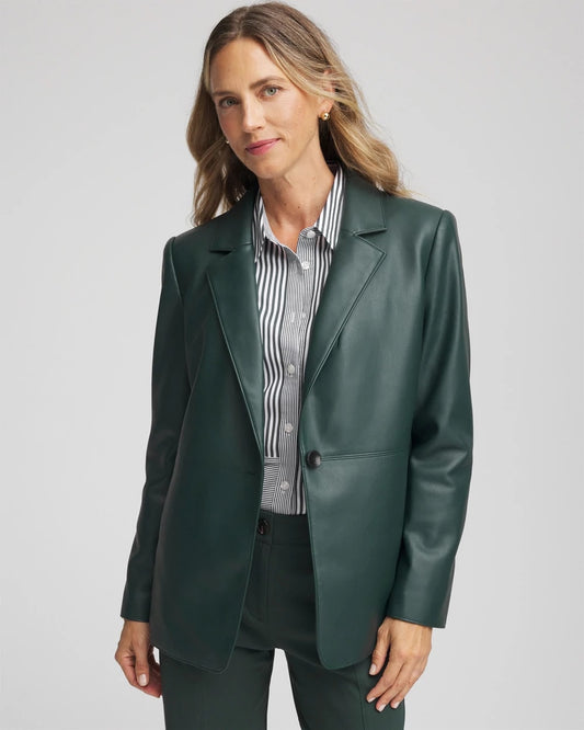 Chico's Women | Faux Leather Blazer DARKEST SPRUCE