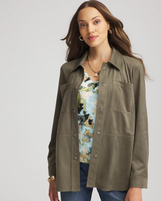 Chico's Women | Suede Collared Long-Sleeved Shacket NETTLE LEAF