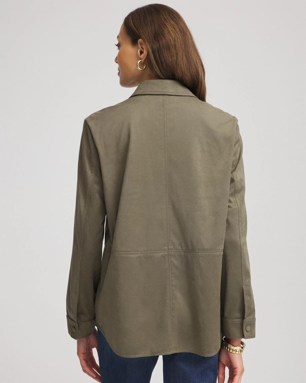 Chico's Women | Suede Collared Long-Sleeved Shacket NETTLE LEAF