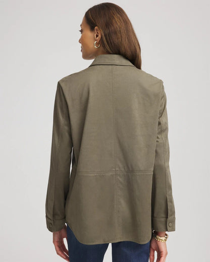 Chico's Women | Suede Collared Long-Sleeved Shacket NETTLE LEAF