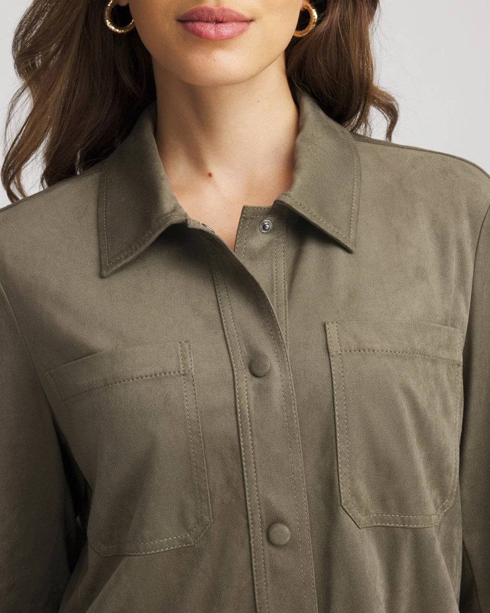 Chico's Women | Suede Collared Long-Sleeved Shacket NETTLE LEAF