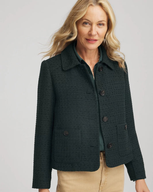 Chico's Women | Tweed Cropped Jacket DARKEST SPRUCE