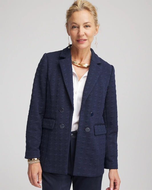 Chico's Women | Textured Single-Breasted Knit Blazer PASSPORT BLUE