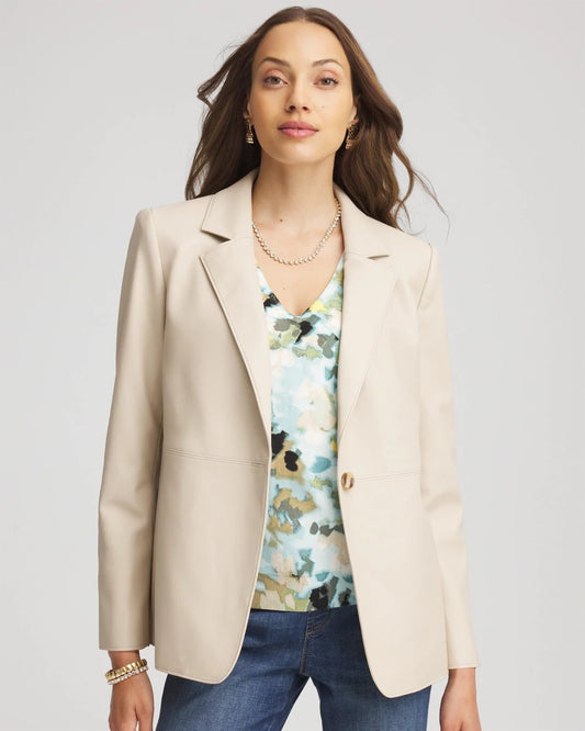 Chico's Women | Faux Leather Blazer IVORY WHEAT