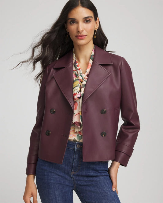 Chico's Women | Faux Leather Trench Coat BLACKENED BURGUNDY