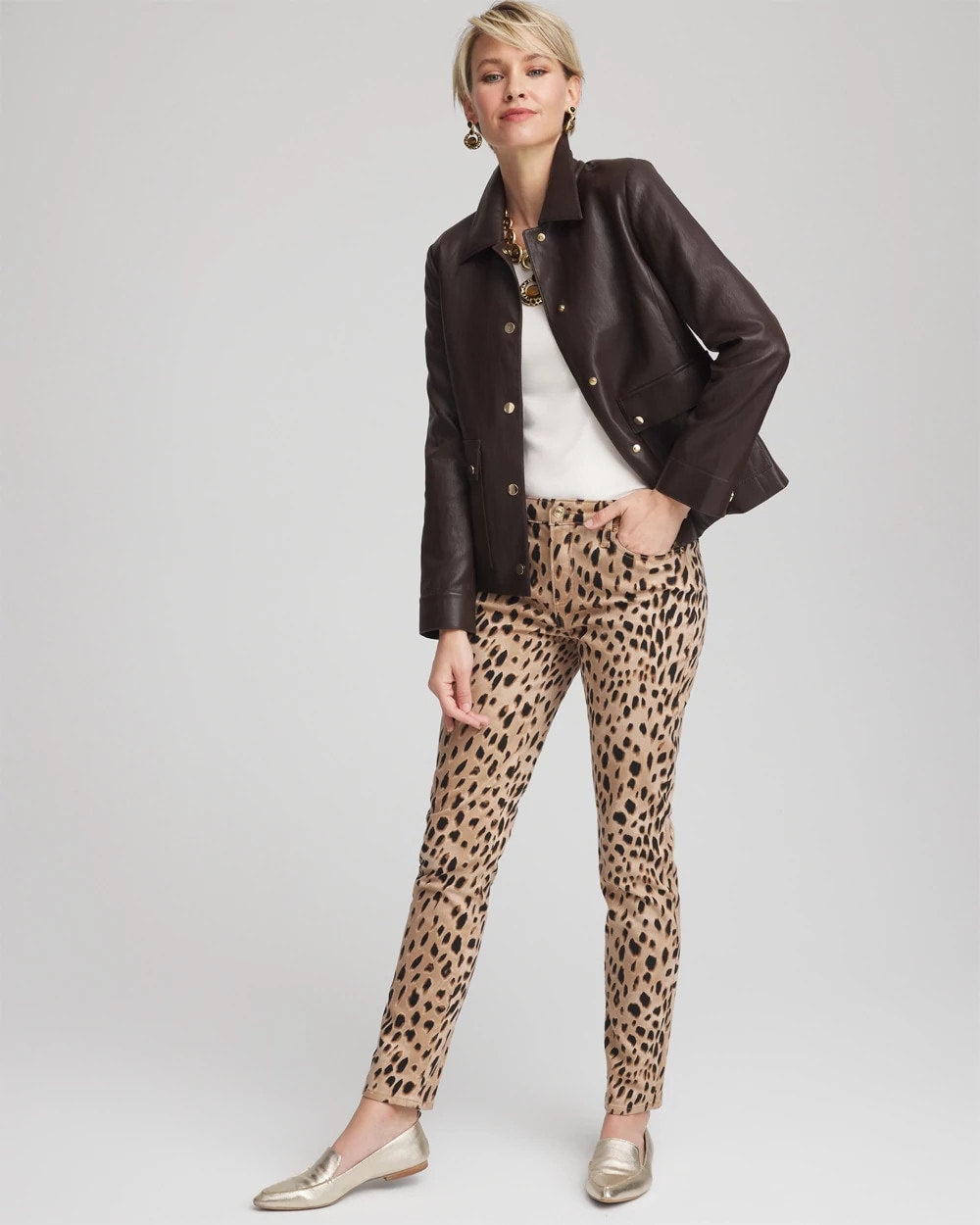 Chico's Women | Snap Front Faux Leather Jacket BLACK RAISIN