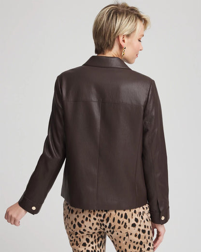 Chico's Women | Snap Front Faux Leather Jacket BLACK RAISIN