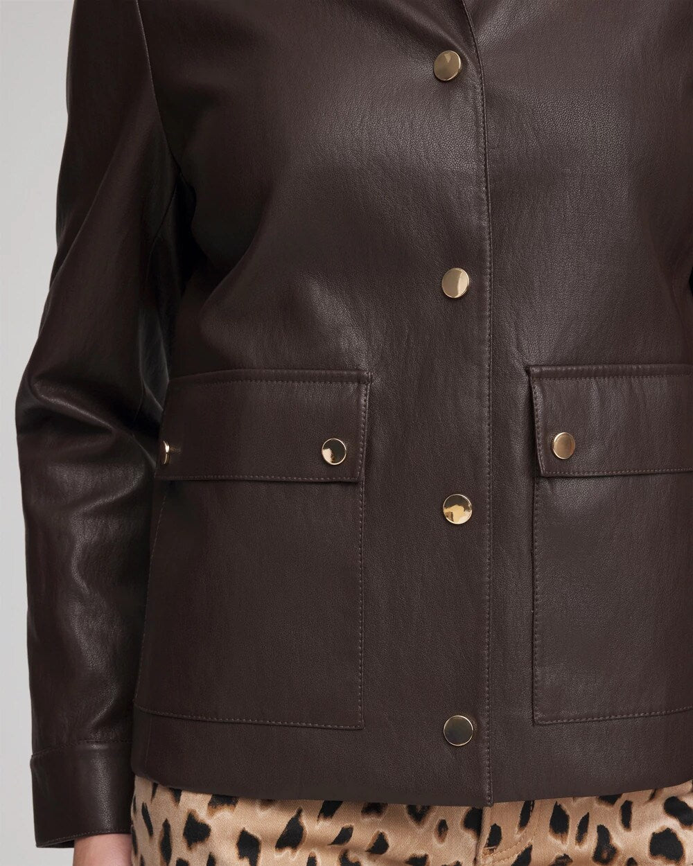 Chico's Women | Snap Front Faux Leather Jacket BLACK RAISIN