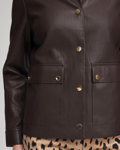 Chico's Women | Snap Front Faux Leather Jacket BLACK RAISIN