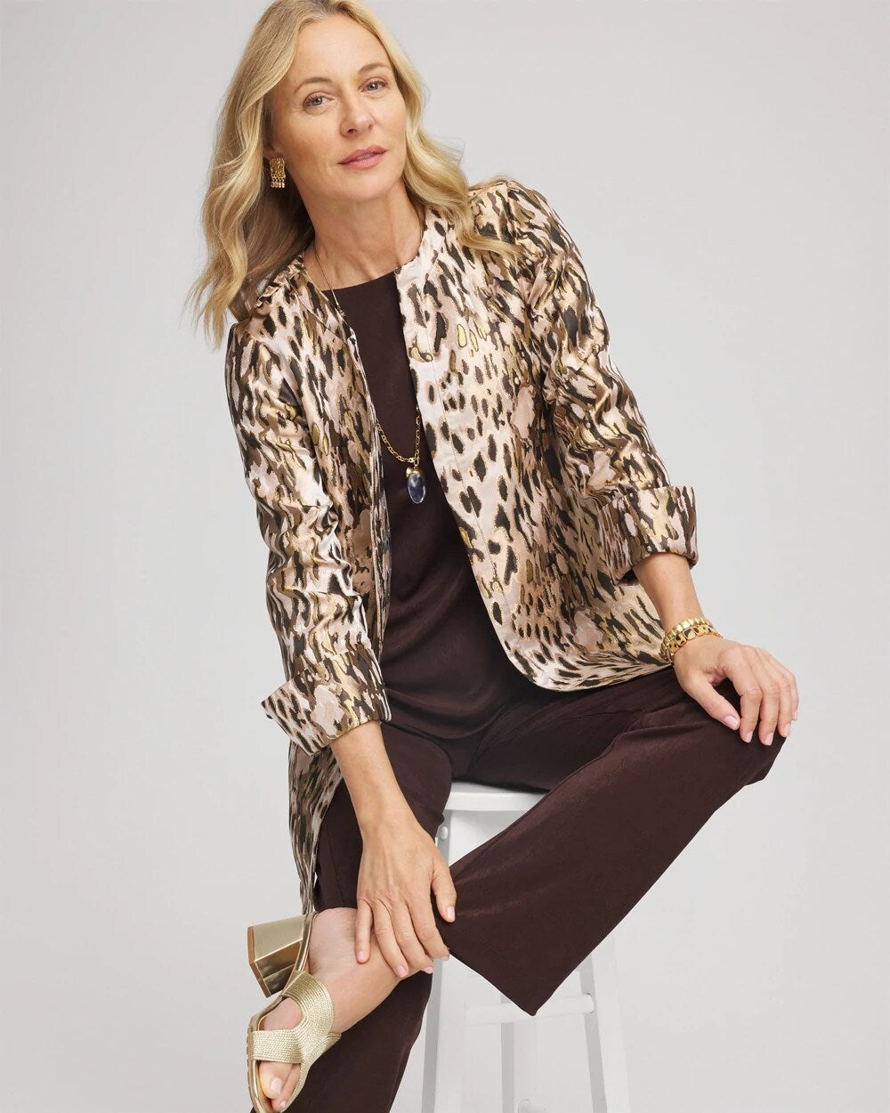 Chico's Women | Travelers™ Collection Animal Jacquard Jacket DEEP TAUPE
