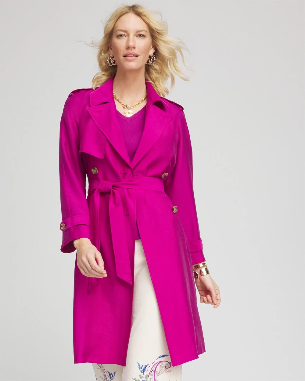 Chico's Women | Double-Breasted Trench Coat PURPLE CLOVER