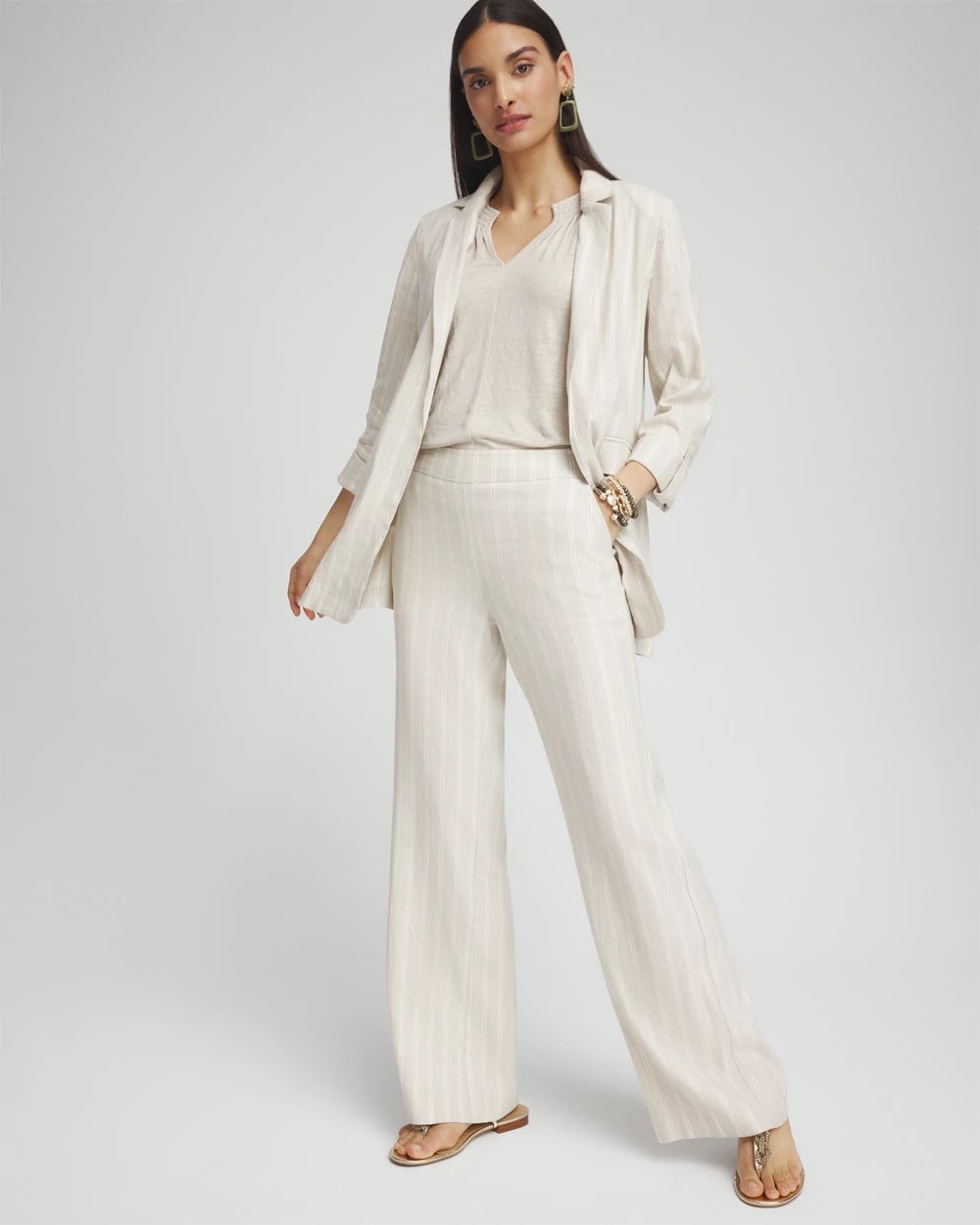 Chico's Women | Linen Blend Stretch Stripe Blazer FLAX