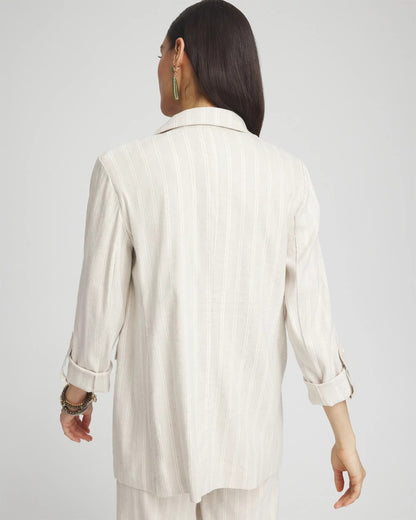 Chico's Women | Linen Blend Stretch Stripe Blazer FLAX