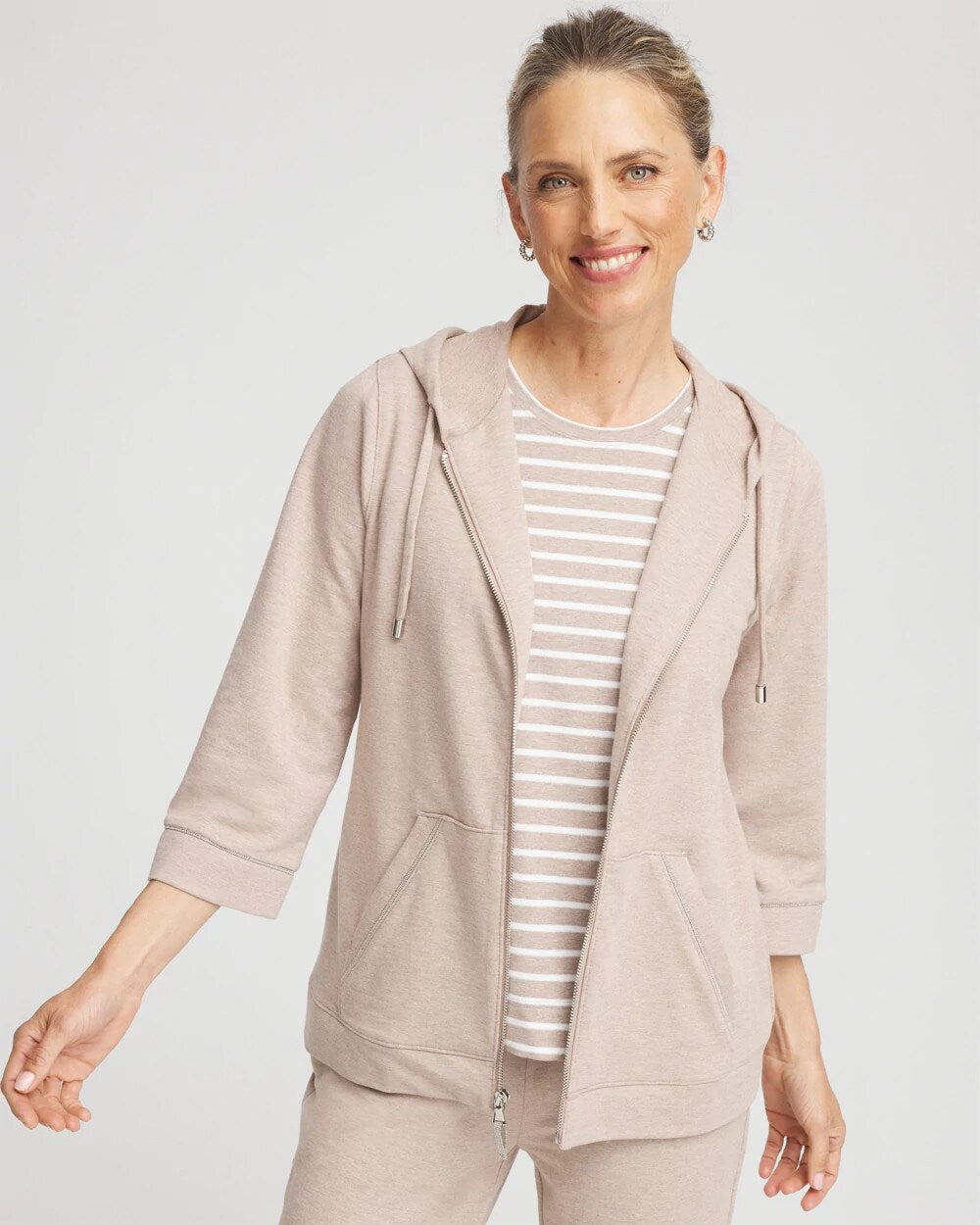 Chico's Women | Zenergy® French Terry Full-Zip Jacket LIGHT TAUPE HEATHER