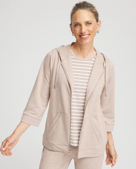 Chico's Women | Zenergy® French Terry Full-Zip Jacket LIGHT TAUPE HEATHER