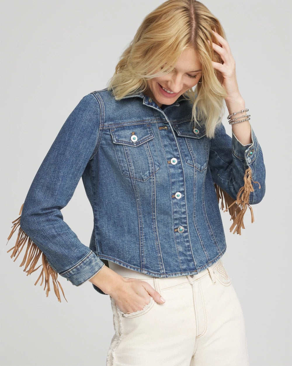 Chico's Women | Cropped-Fit Fringe Denim Jacket TOLEDO INDIGO