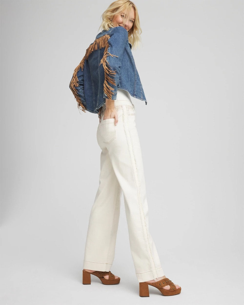Chico's Women | Cropped-Fit Fringe Denim Jacket TOLEDO INDIGO
