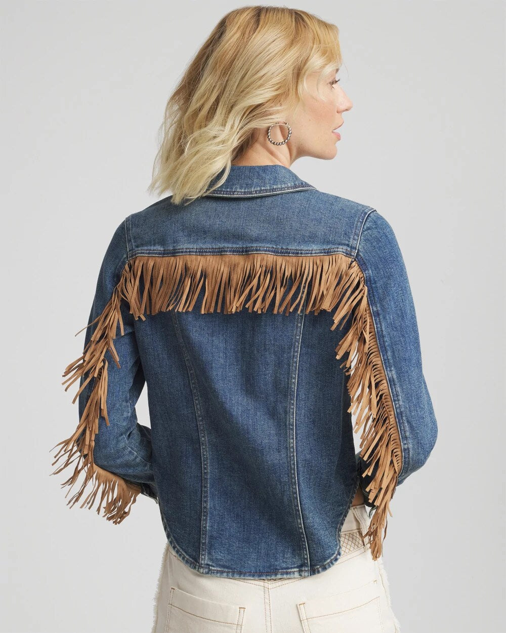 Chico's Women | Cropped-Fit Fringe Denim Jacket TOLEDO INDIGO