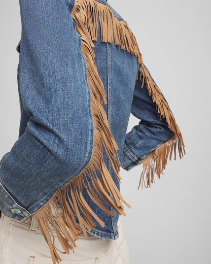 Chico's Women | Cropped-Fit Fringe Denim Jacket TOLEDO INDIGO