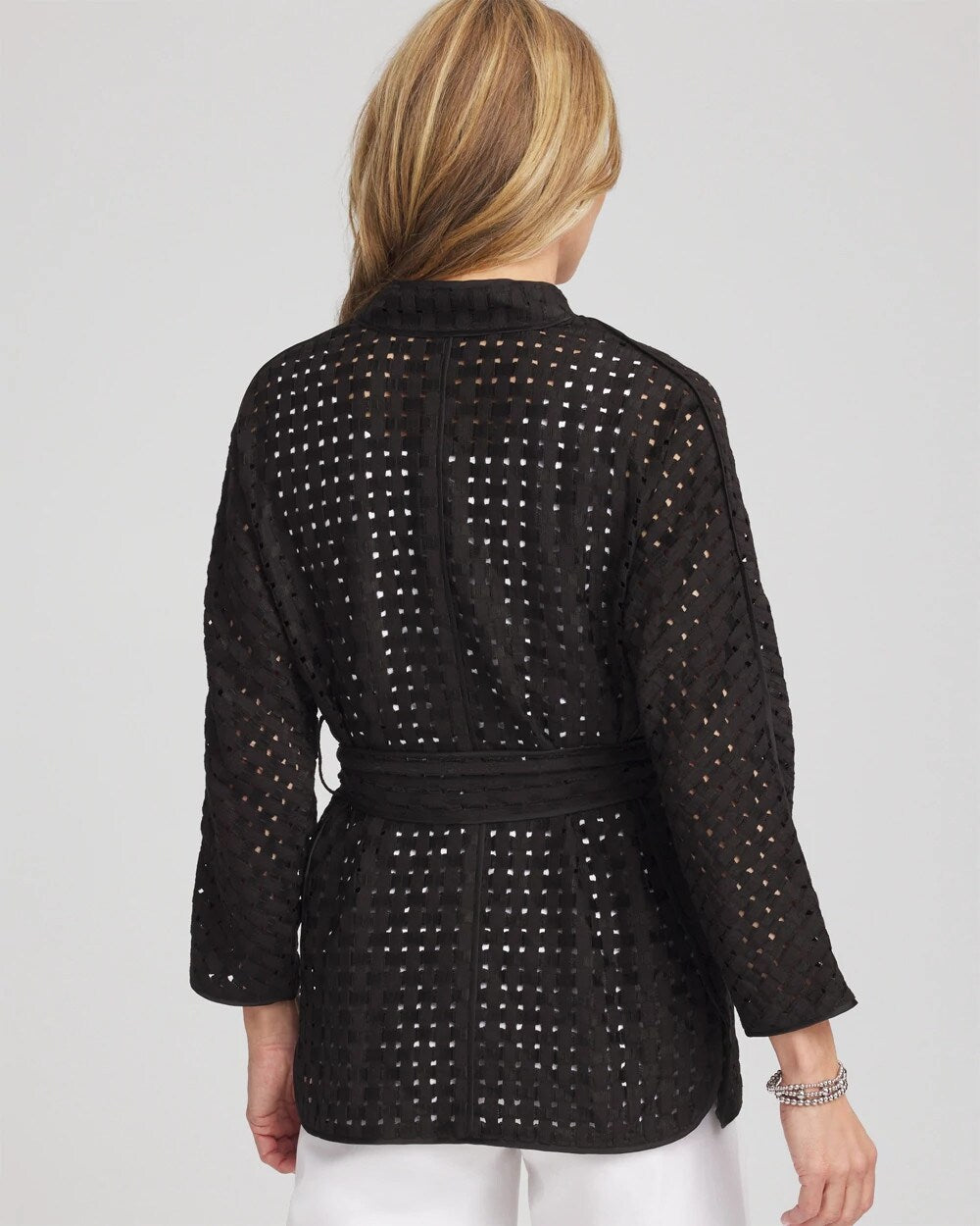 Chico's Women | Open-Stitch Tie-Front Kimono Jacket BLACK