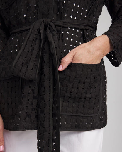 Chico's Women | Open-Stitch Tie-Front Kimono Jacket BLACK