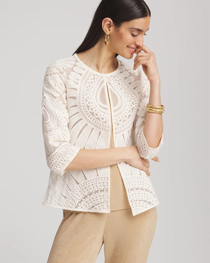 Chico's Women | Travelers™ Collection Embroidered 3/4 Sleeve Jacket MODERN ECRU