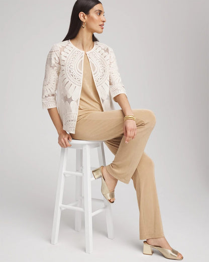 Chico's Women | Travelers™ Collection Embroidered 3/4 Sleeve Jacket MODERN ECRU