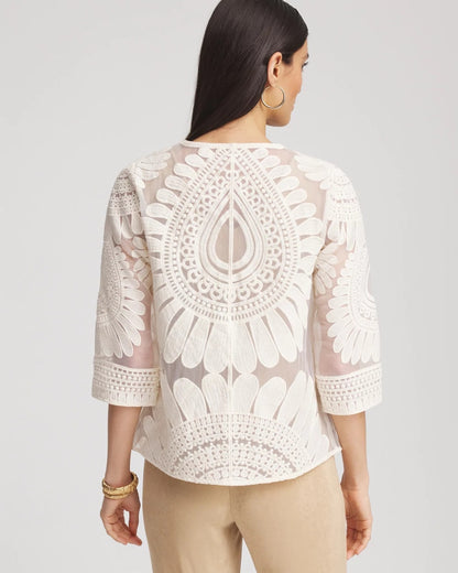 Chico's Women | Travelers™ Collection Embroidered 3/4 Sleeve Jacket MODERN ECRU