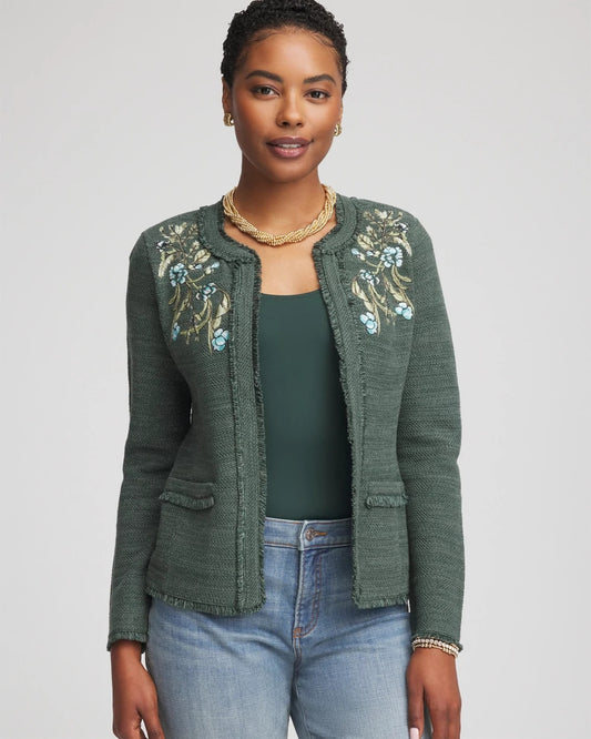 Chico's Women | Embroidered Cotton-Blend Jacket DARKEST SPRUCE
