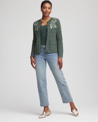 Chico's Women | Embroidered Cotton-Blend Jacket DARKEST SPRUCE