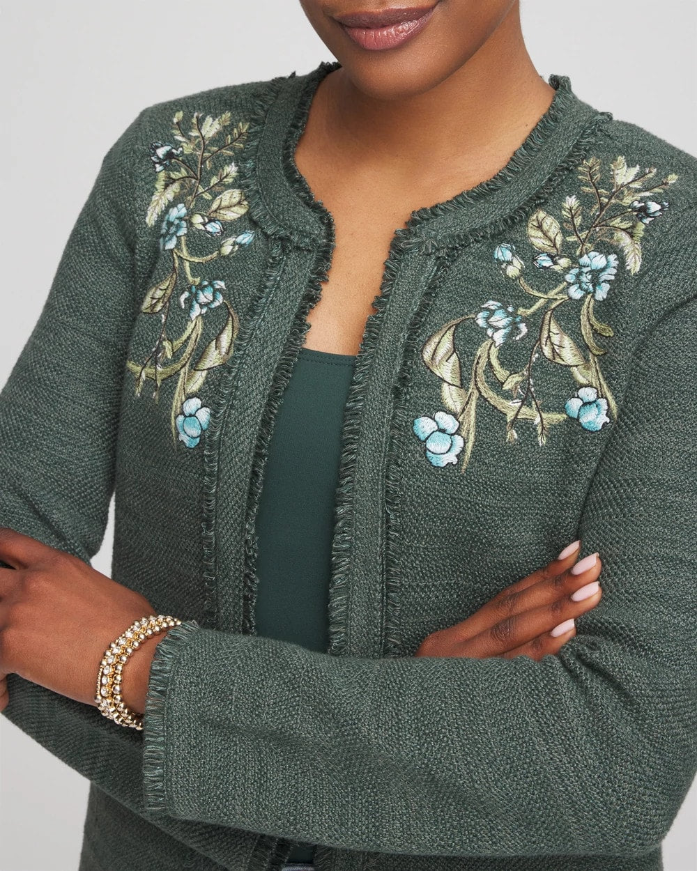 Chico's Women | Embroidered Cotton-Blend Jacket DARKEST SPRUCE