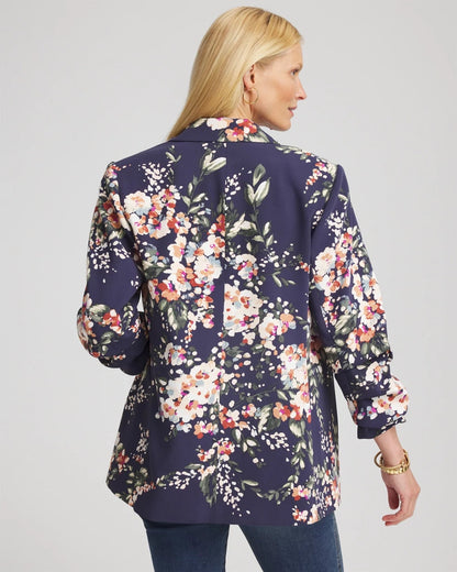 Chico's Women | Floral Ruched Sleeve Blazer PASSPORT BLUE