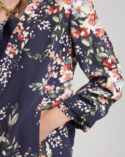 Chico's Women | Floral Ruched Sleeve Blazer PASSPORT BLUE