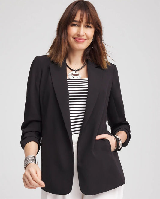 Chico's Women | Notched-Lapel Ruched Sleeve Blazer BLACK