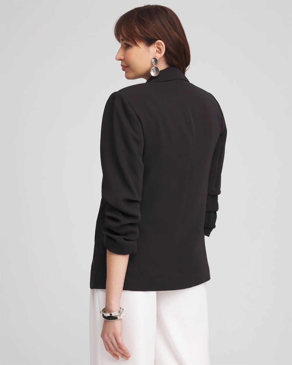 Chico's Women | Notched-Lapel Ruched Sleeve Blazer BLACK