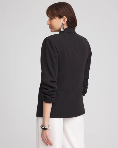 Chico's Women | Notched-Lapel Ruched Sleeve Blazer BLACK