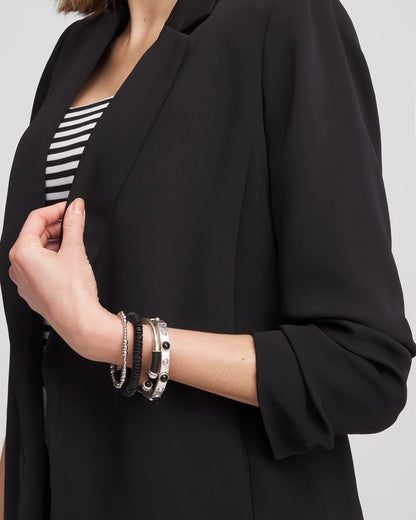 Chico's Women | Notched-Lapel Ruched Sleeve Blazer BLACK