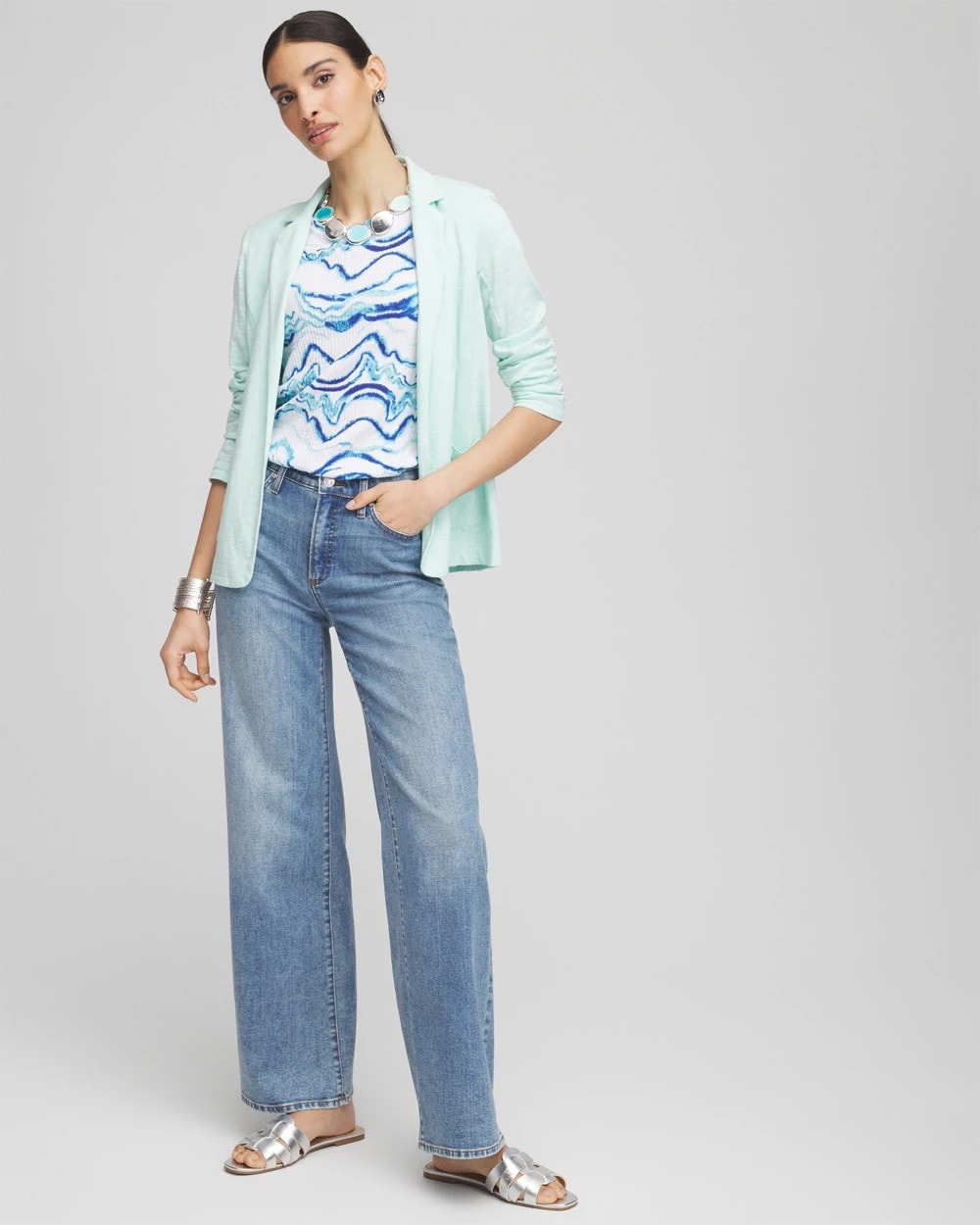 Chico's Women | Slub Knit Blazer TEAL WATERS