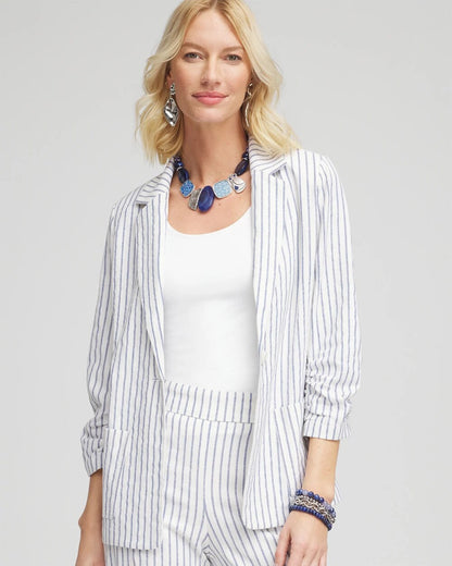 Chico's Women | Striped Linen Stretch Blazer ALABASTER