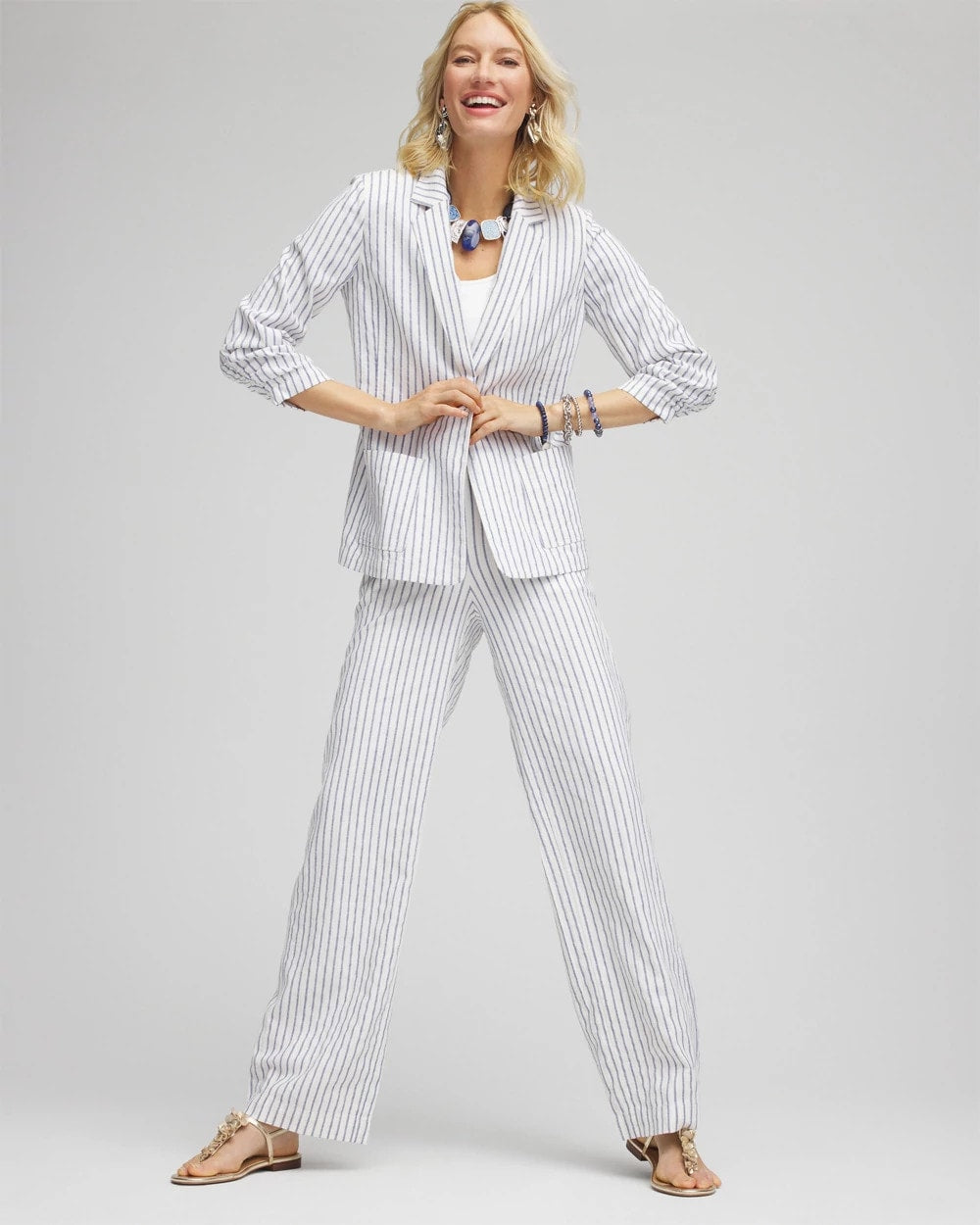 Chico's Women | Striped Linen Stretch Blazer ALABASTER