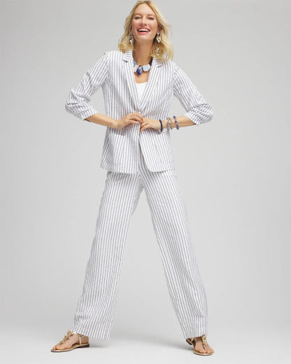 Chico's Women | Striped Linen Stretch Blazer ALABASTER