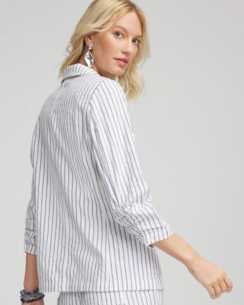 Chico's Women | Striped Linen Stretch Blazer ALABASTER