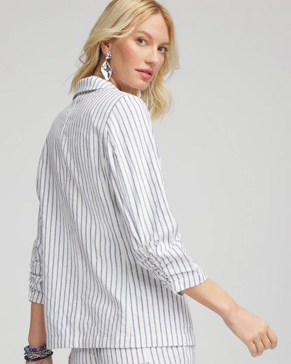 Chico's Women | Striped Linen Stretch Blazer ALABASTER