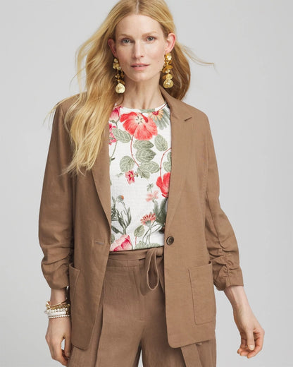 Chico's Women | Linen Stretch Blazer TEAKWOOD