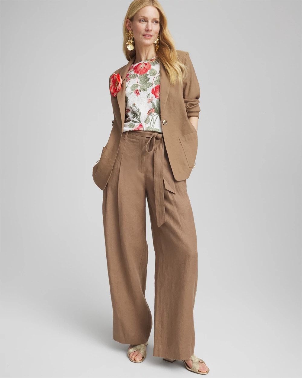 Chico's Women | Linen Stretch Blazer TEAKWOOD